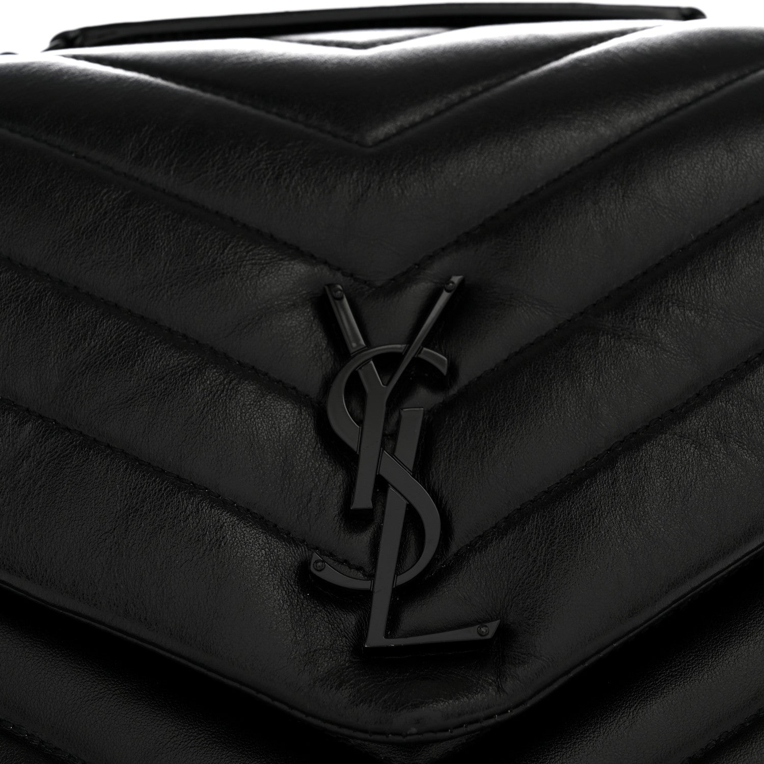Calfskin Y Quilted Monogram Monochrome Medium Loulou Chain Satchel Black