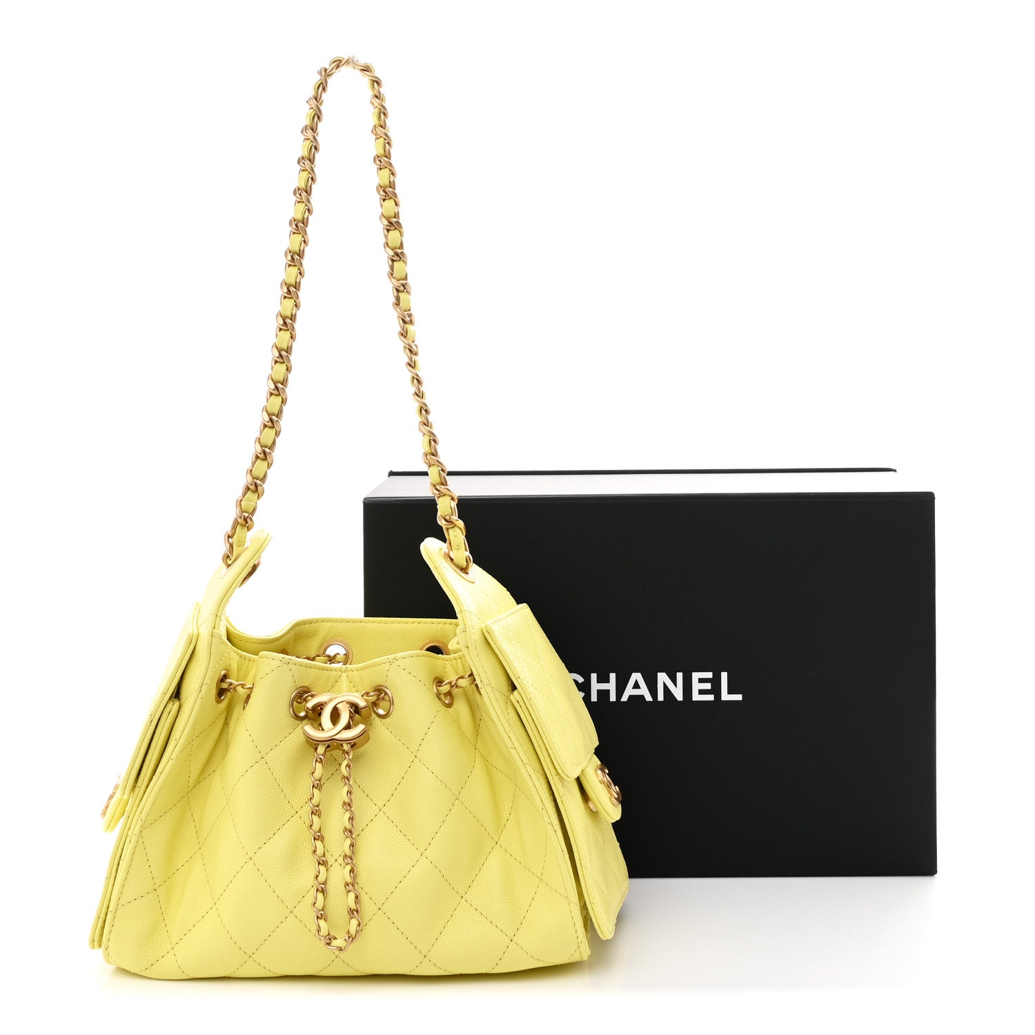 Caviar Quilted Mini CHNL 25 Handbag Light Yellow