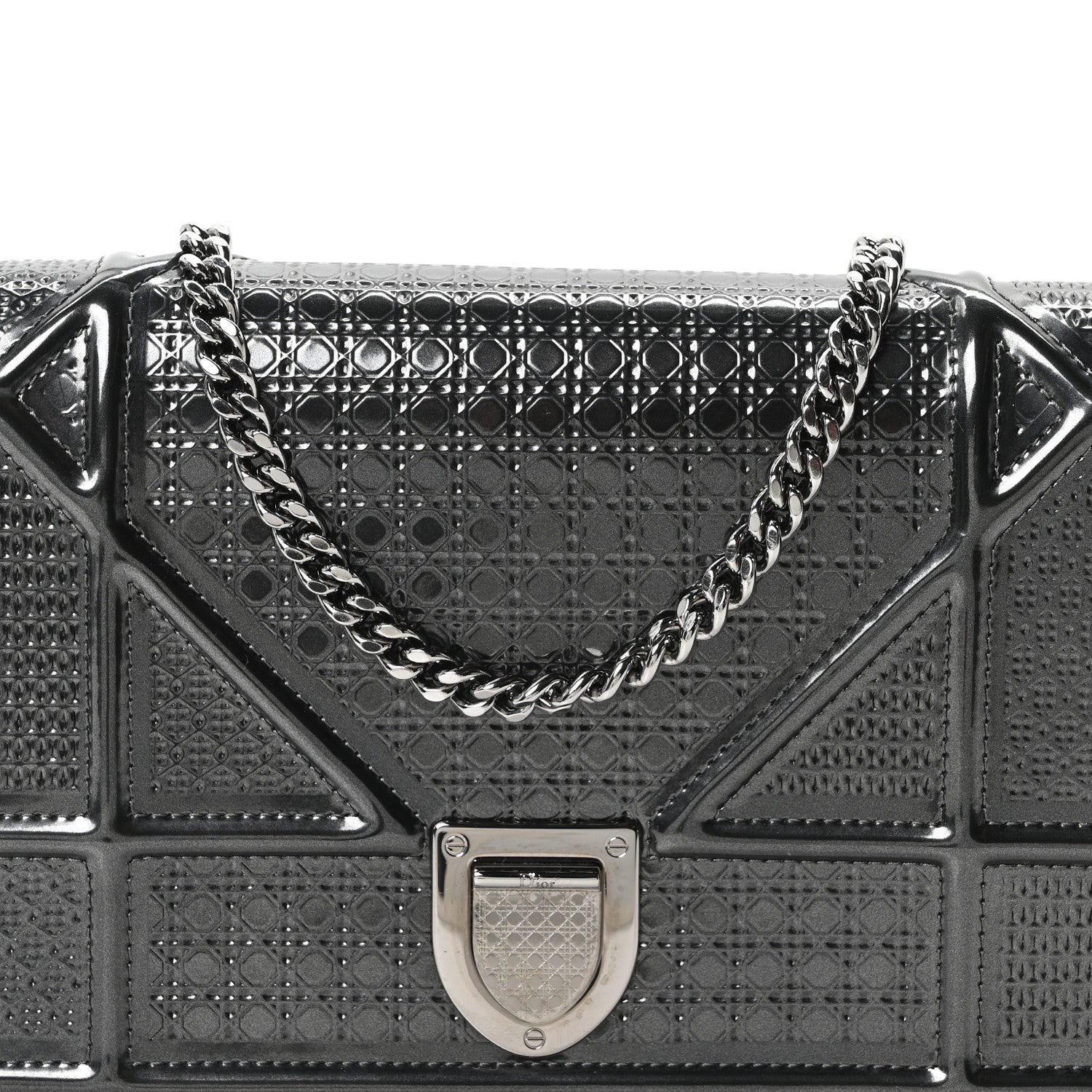 Metallic Patent Micro-Cannage D1ORama Wallet on Chain Pouch Onyx Black