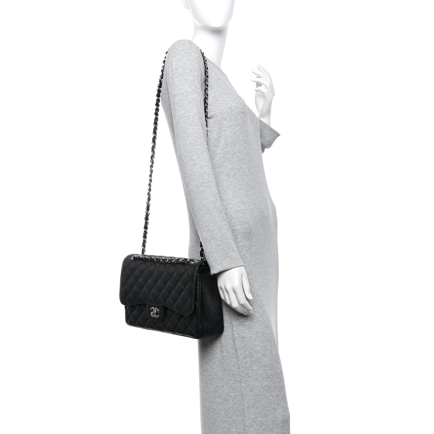 Caviar Quilted Jumbo Double Flap Black