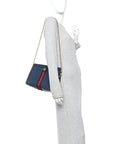 Textured Calfskin Web Medium Ophidia Chain Shoulder Bag Blue Agata