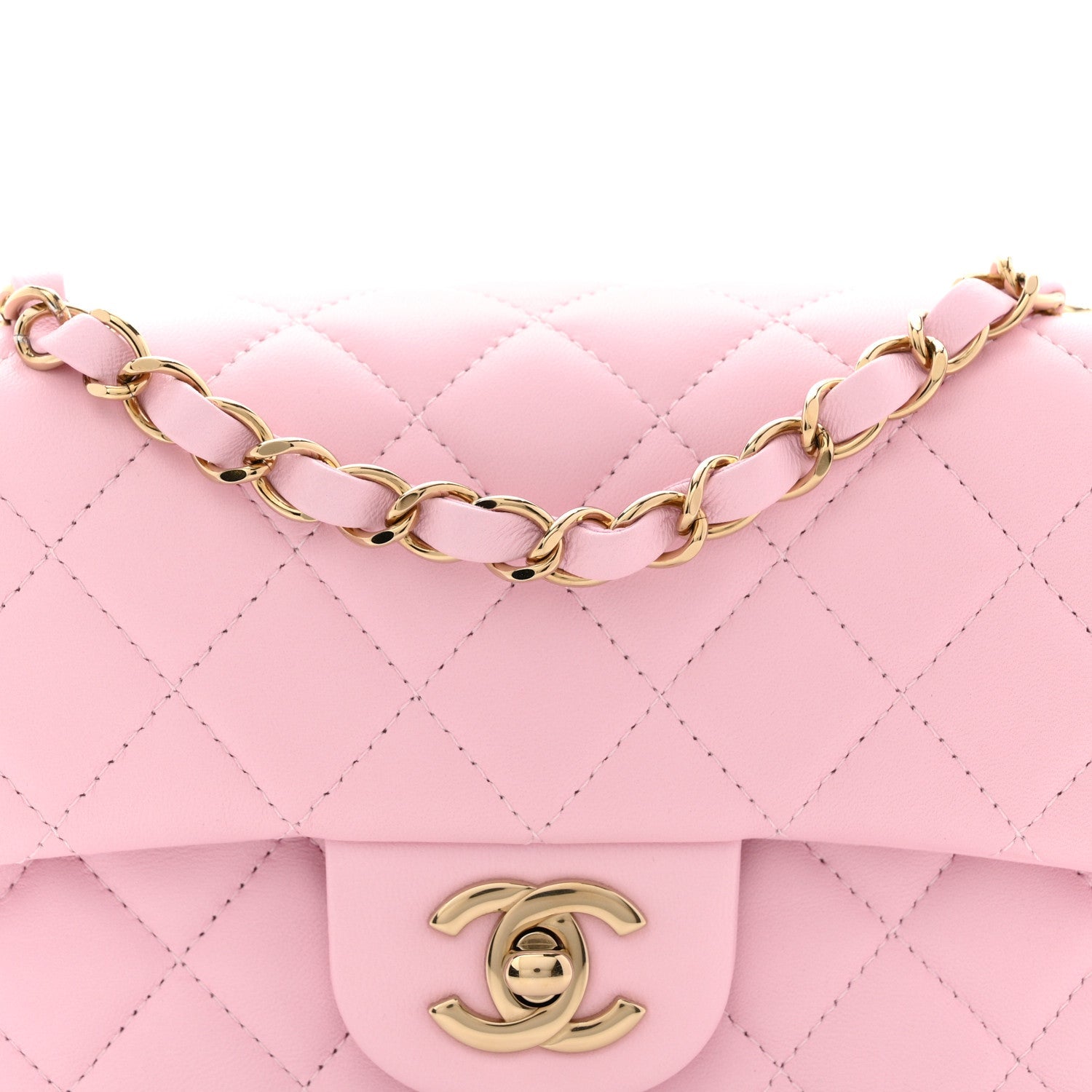 Lambskin Quilted Mini Rectangular Flap Pink