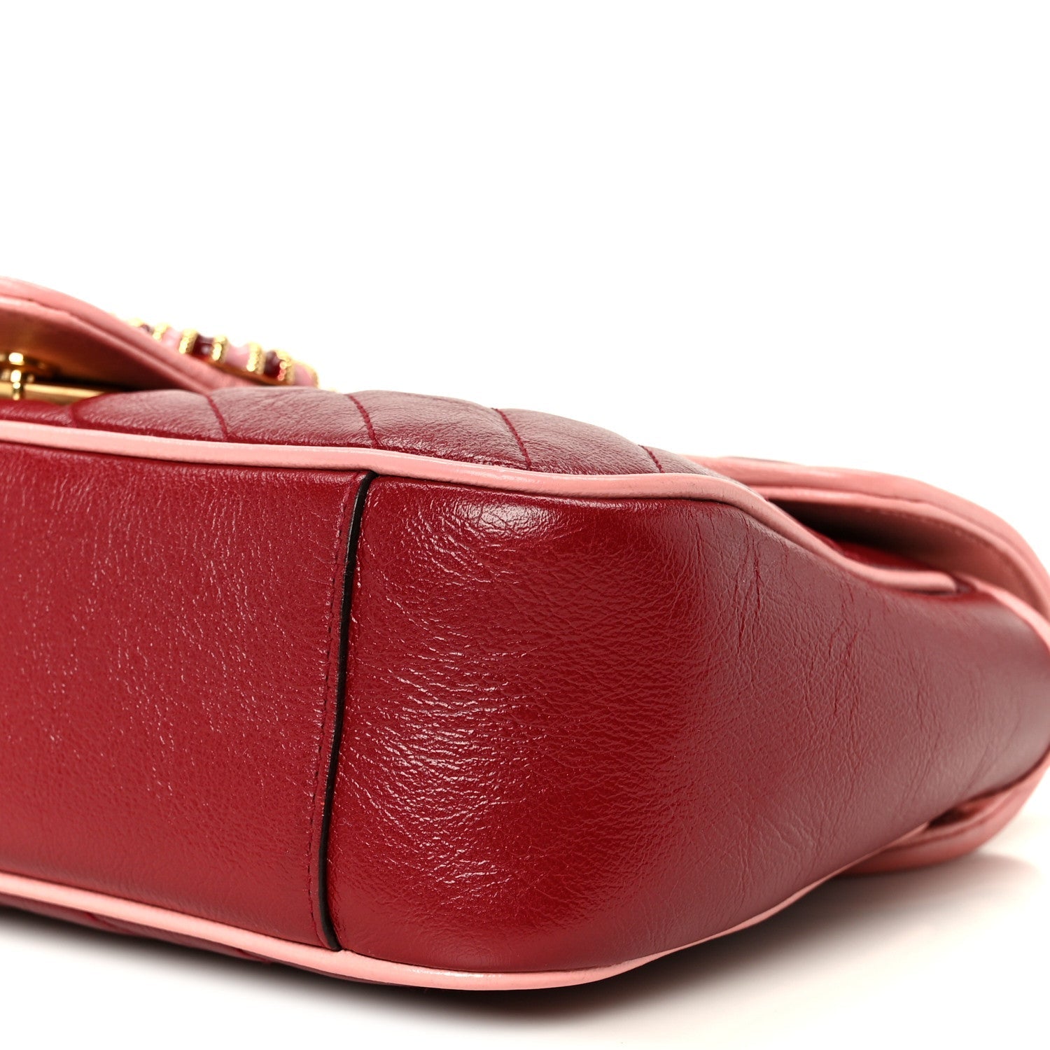 Azalea Calfskin Enamel Matelasse Diagonal Small Torchon GG Marmont Shoulder Bag New Cherry Red Wild Rose