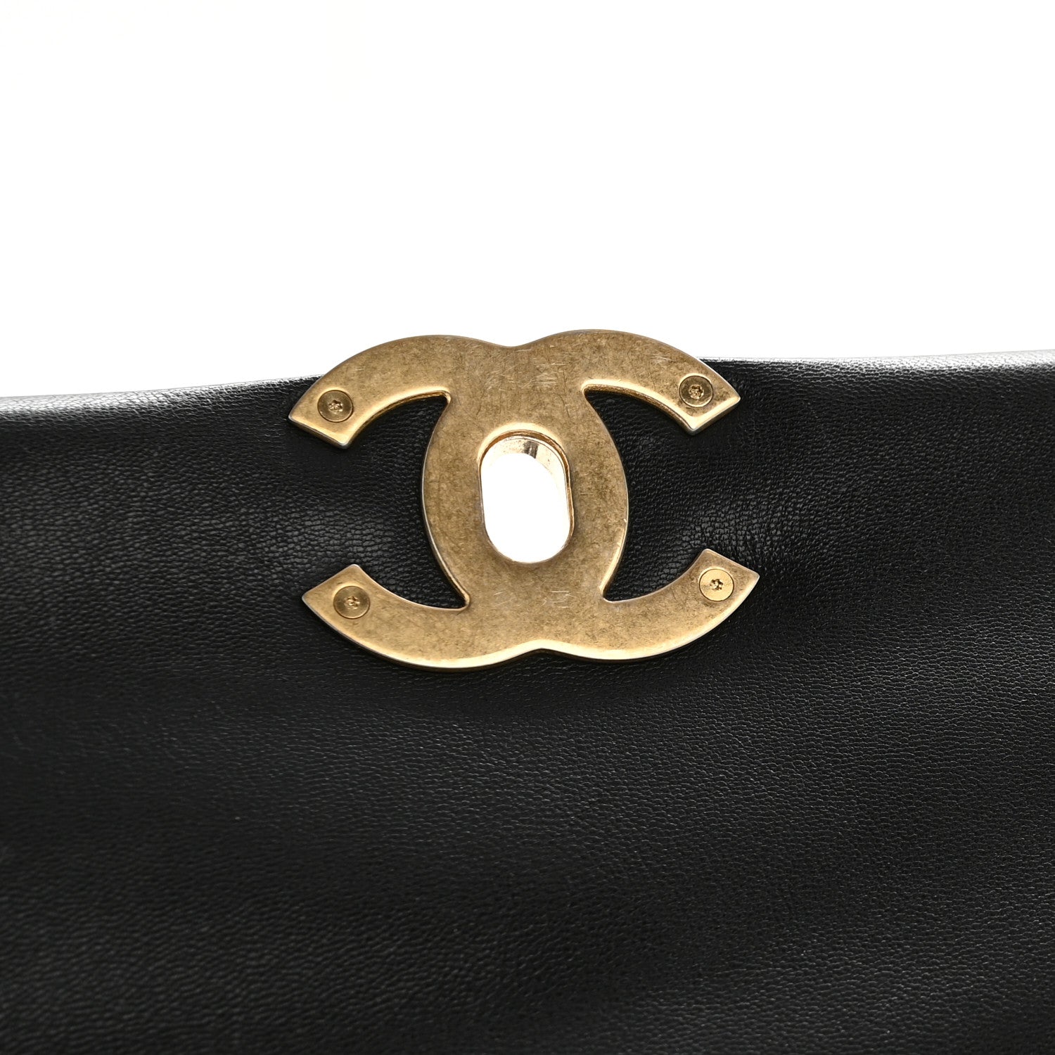 Shiny Goatskin Quilted Large CHNL 19 Flap Black