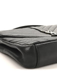 Sheepskin Matelasse Chevron Monogram Medium College Bag Black