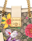 GG Supreme Monogram Flora Textured Calfskin Small Padlock Tote Beige Ebony Multicolor Mystic White