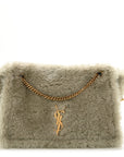 Shearling Calfskin Medium Reversible Monogram Kate Satchel Grey