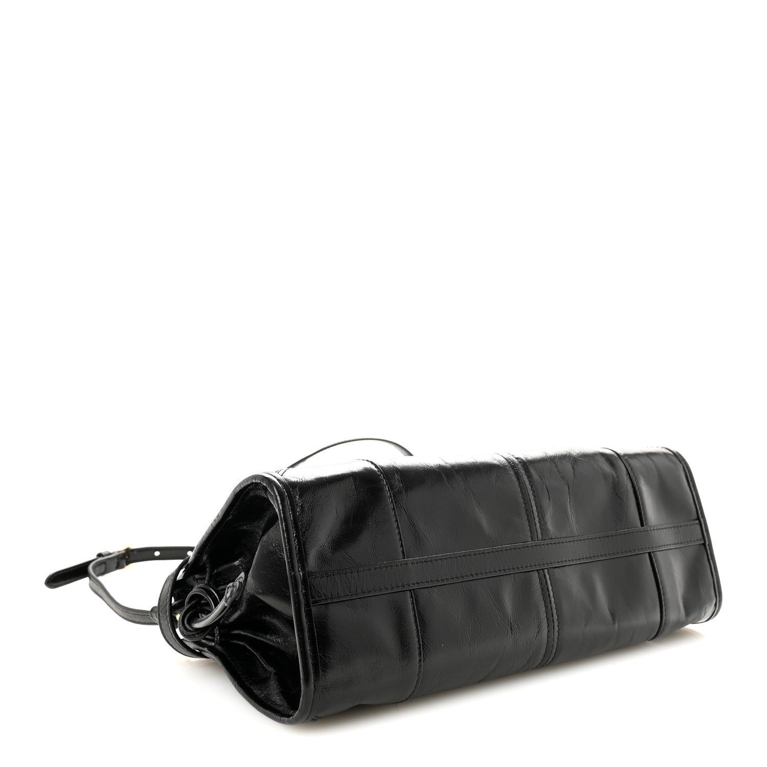 Glossy Calfskin Triangle Medium Bonnie Shoulder Bag Black