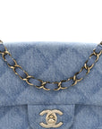 Printed Denim Quilted Mini Rectangular Flap Light Blue