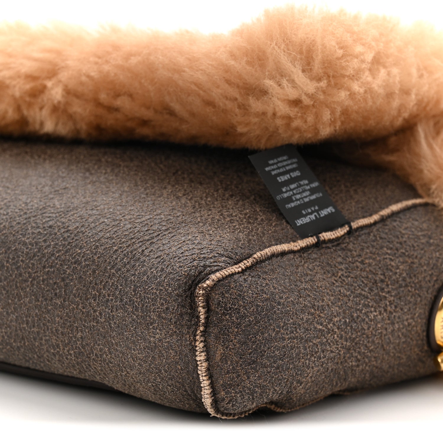 Shearling Calfskin Small Reversible Monogram Kate Satchel Ecru Dark Brown