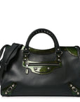 Smooth Calfskin Metallic Patent Giant 12 Silver Hardware City Vert Poker Fonce