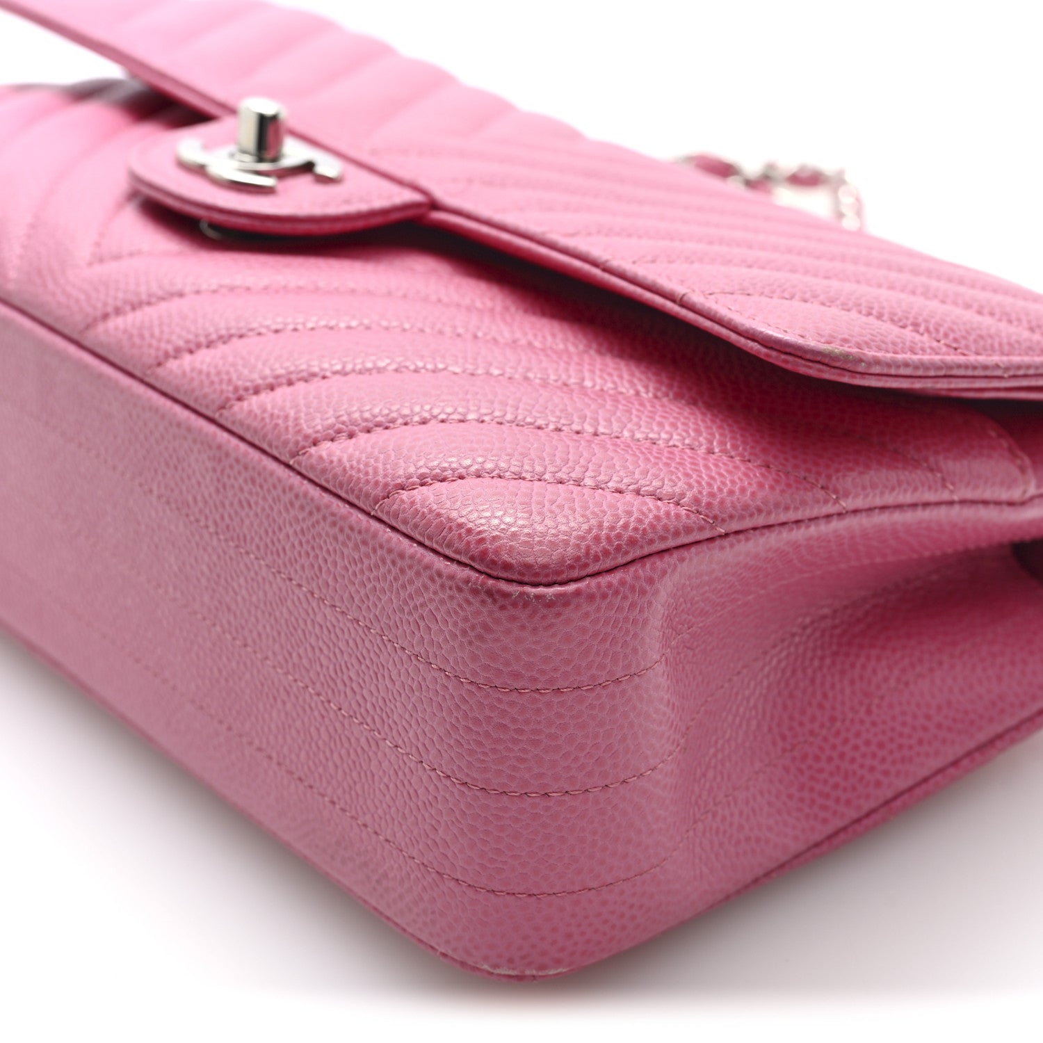 Caviar Chevron Quilted Medium Double Flap Pink