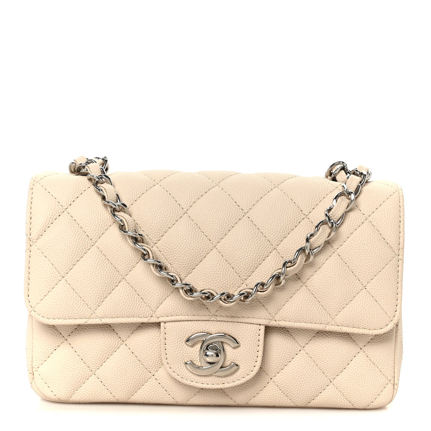 Caviar Quilted Mini Rectangular Flap Light Beige
