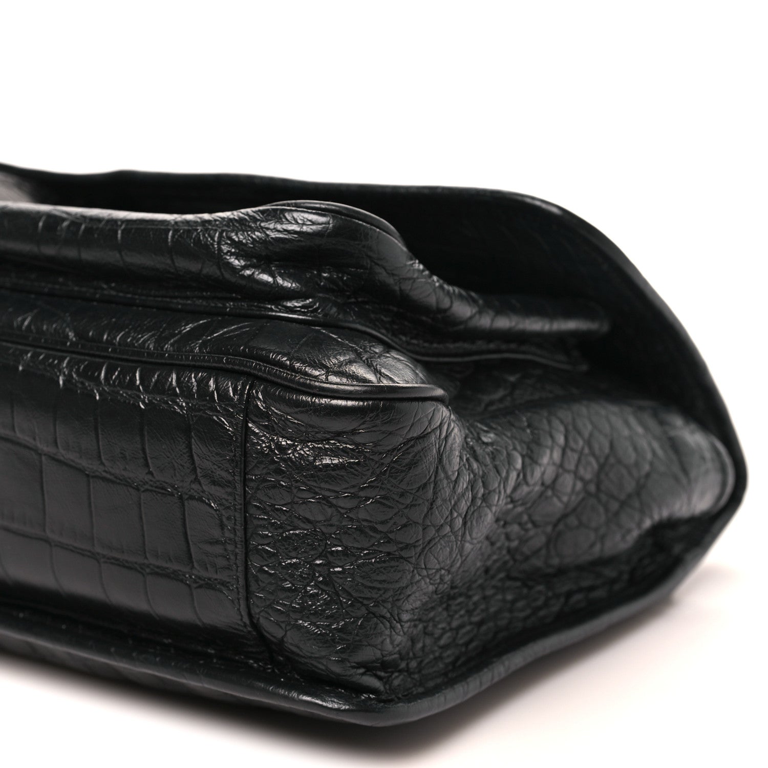 Crocodile Embossed Lambskin Monogram Medium Niki Chain Satchel Black