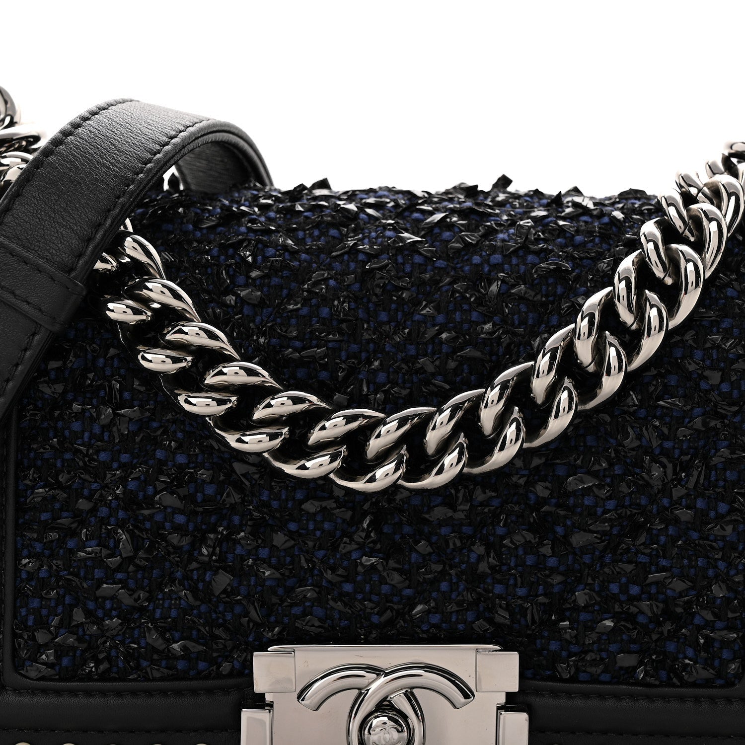 Calfskin Pearl Tweed Small Boy Flap Black