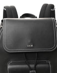 Grained Calfskin Saddle Drawstring Backpack Black