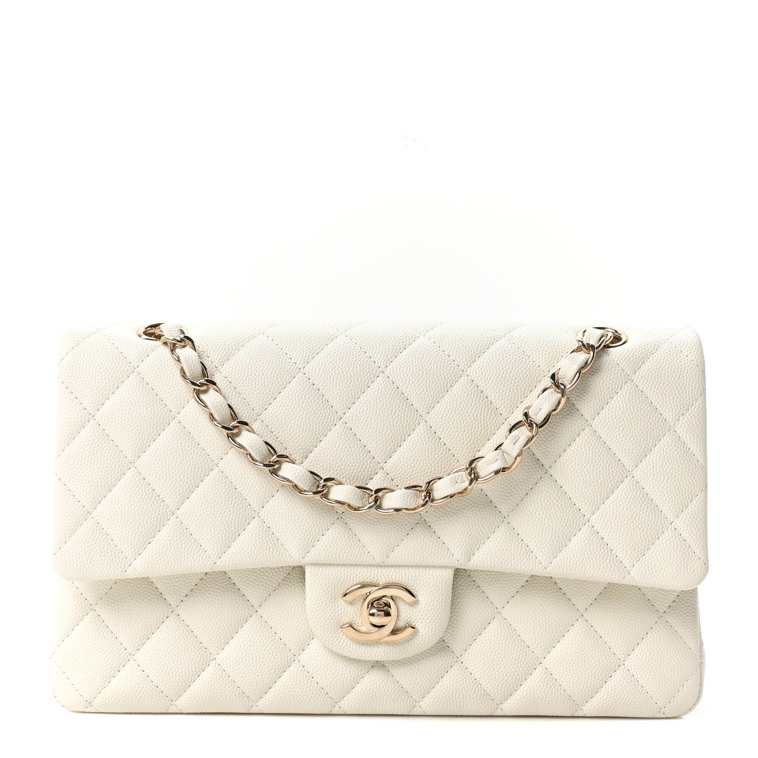 Caviar Quilted Medium Double Flap White