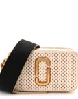 Perforated Calfskin Small Snapshot Camera Bag Tapioca