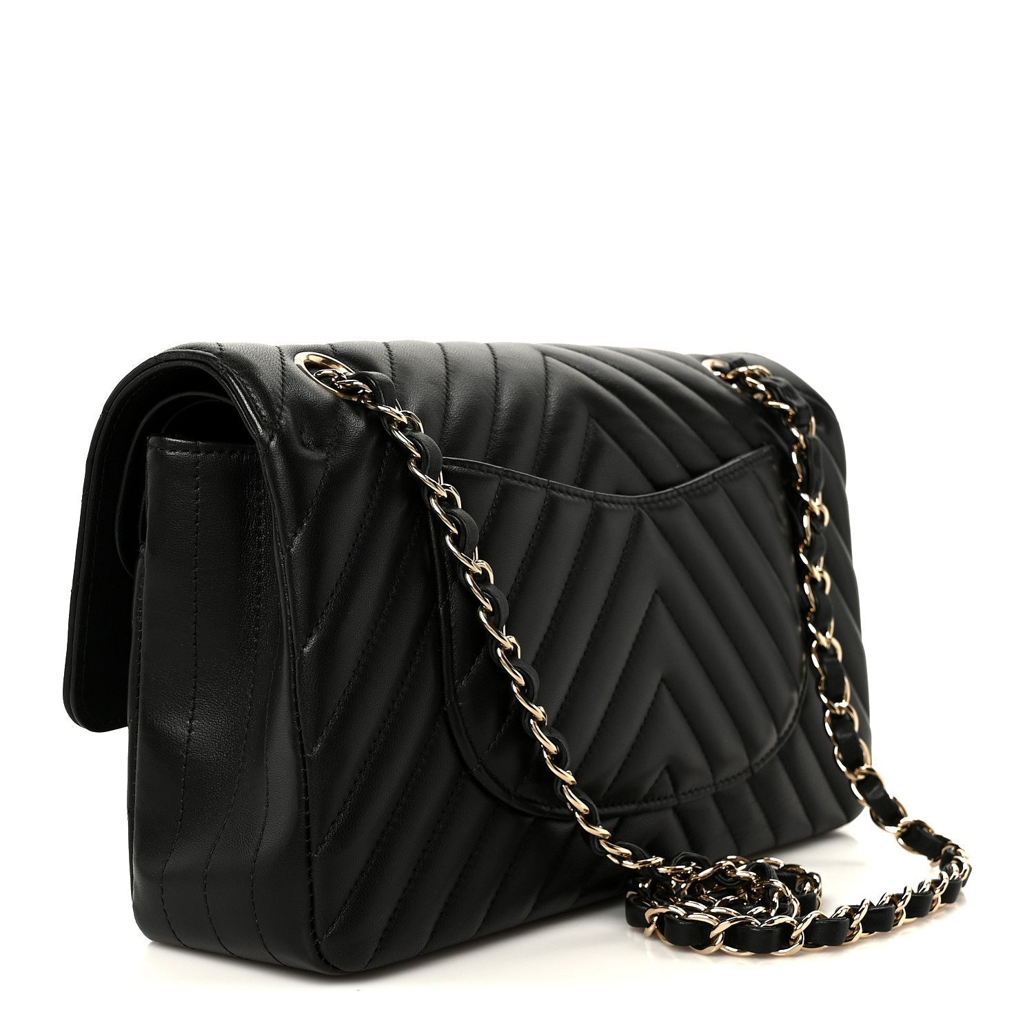 Lambskin Chevron Quilted Medium Double Flap Black