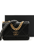 Lambskin Quilted CHNL 19 Wallet On Chain WOC Black