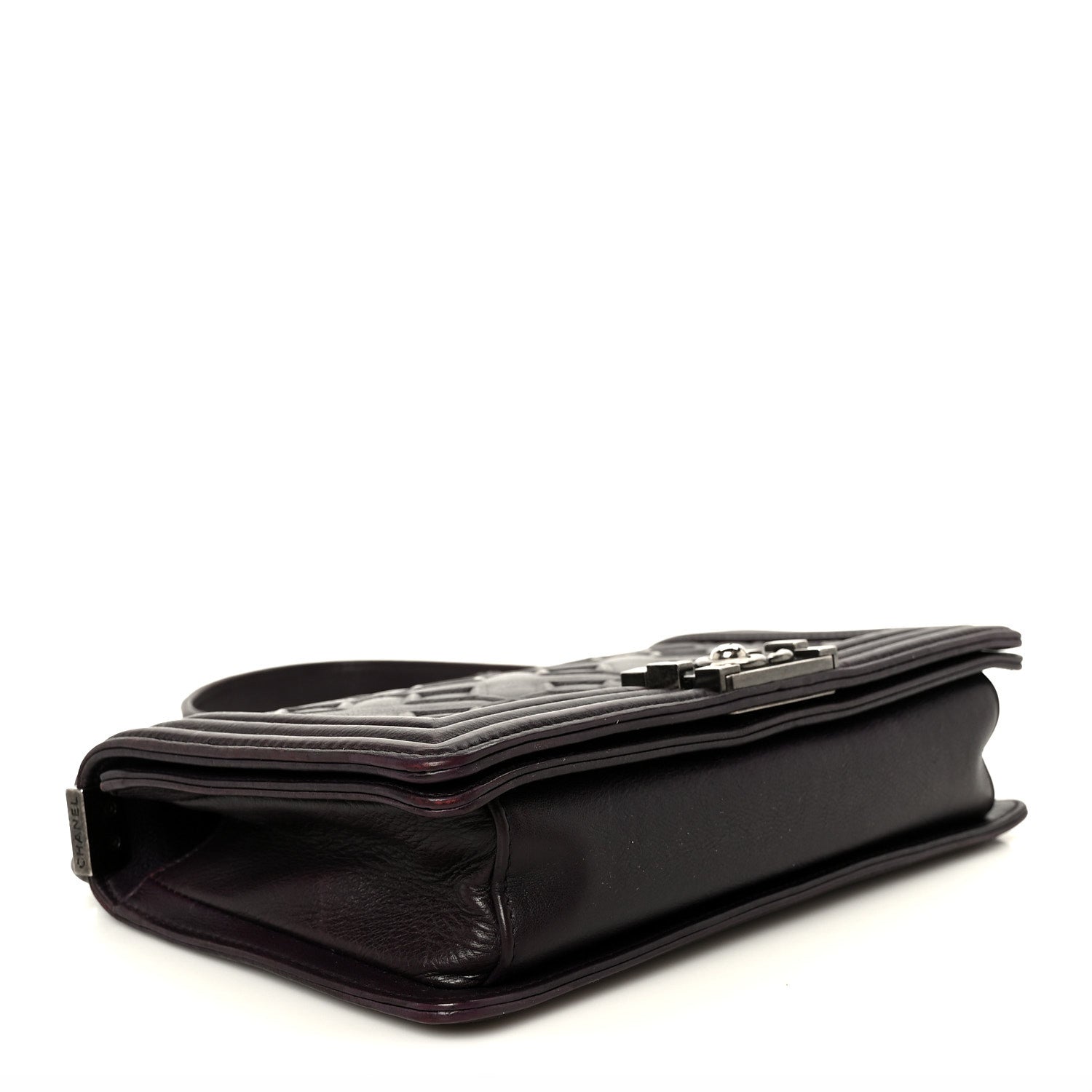 Calfskin Crystal Embossed Medium Boy Flap Plum
