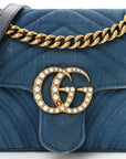 Denim Matelasse Mini Pearly GG Marmont Shoulder Bag Blue