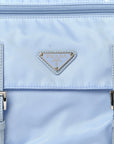 Re-Nylon Vela Saffiano Pocket Double Buckle Messenger Shoulder Bag Celeste