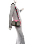 GG Supreme Monogram Textured Dollar Calfskin Web Ophidia Small Crossbody Bag Beige Ebony Fuchsia