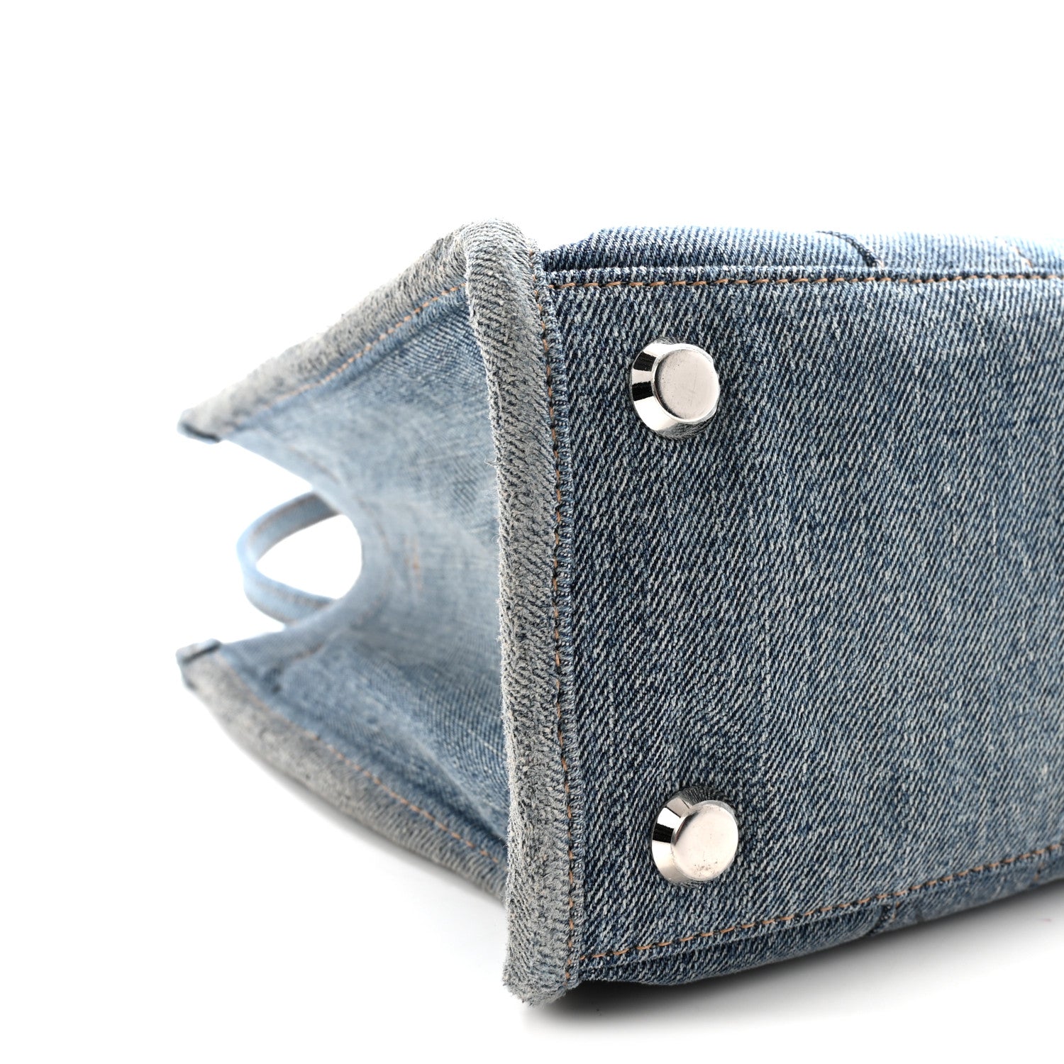Washed Frayed Denim Logo Small Hardware Tote Blue