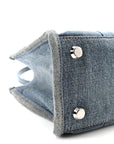 Washed Frayed Denim Logo Small Hardware Tote Blue