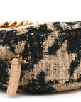 Wool Tweed Lambskin Quilted CHNL 19 Round Clutch With Chain and Coin Purse Beige Black
