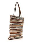 Cotton Crochet Stripe Vertical Tote Bag Naturale
