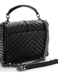 Sheepskin Matelasse Chevron Monogram Medium College Bag Black