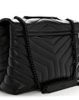 Calfskin Y Quilted Monogram Monochrome Medium Loulou Chain Satchel Black