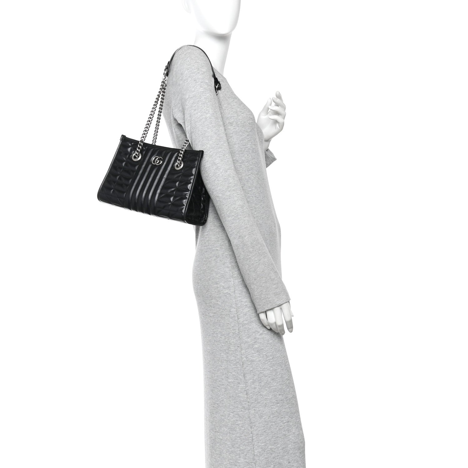 Calfskin Matelasse Aria Small GG Marmont Shoulder Tote Black