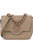 Grained Calfskin La Medusa Flap Shoulder Bag Taupe