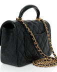 Caviar Quilted Mini Top Handle Rectangular Flap Black