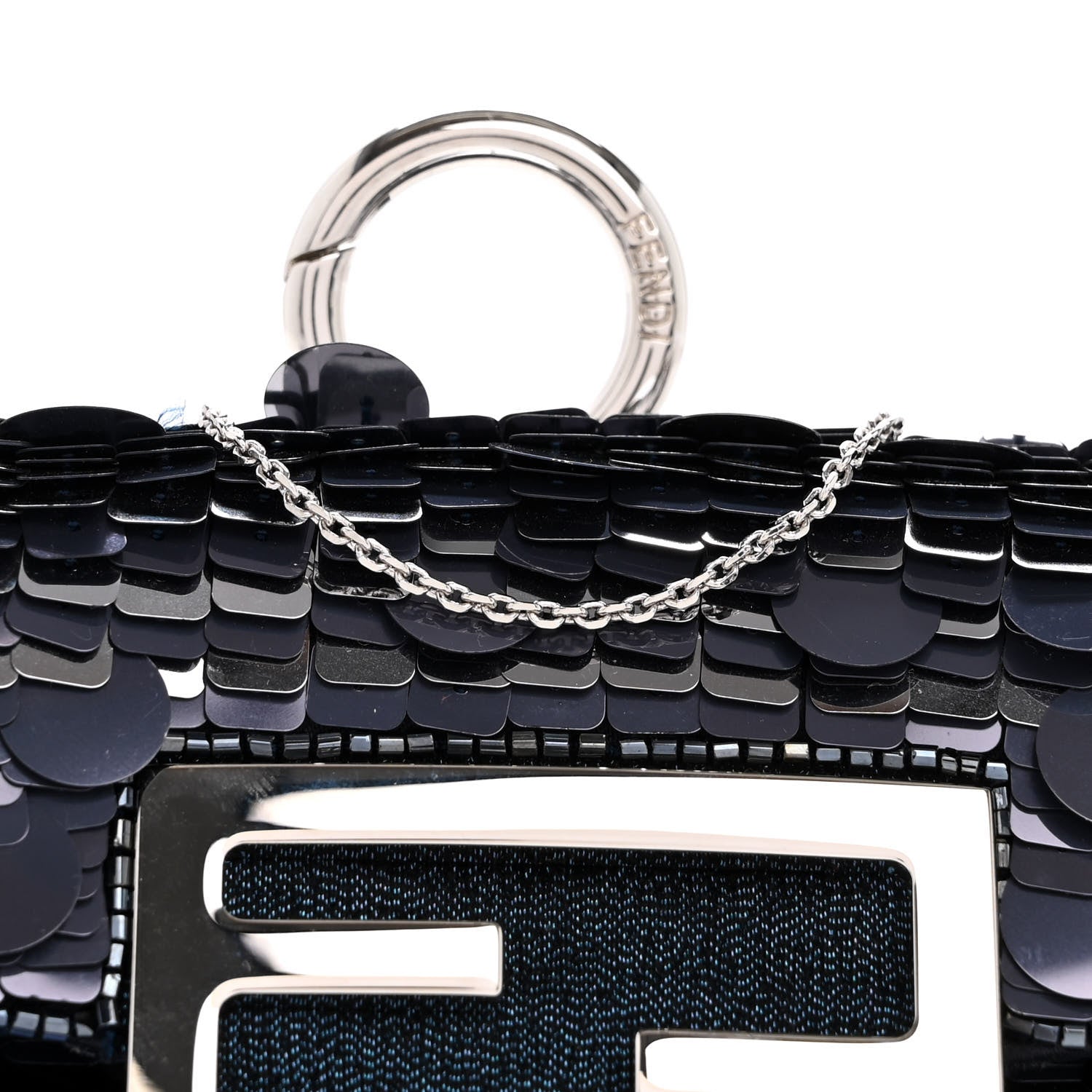 Sequin Paillettes Shiny Nappa Sex and the City Nano Maxi Buckle Baguette Charm Blue