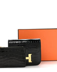 Shiny Alligator Constance Slim Wallet Black