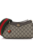 GG Supreme Monogram Textured Dollar Calfskin Web Small Ophidia GG Handbag Beige Ebony New Acero