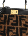 Shearling Nappa Macro FF 1974 Mini Peekaboo Iconic Satchel Tobacco Black