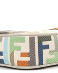 Canvas Vitello Seta FF Multicolor Embroidered Baguette Grezzo Multicolor Latte