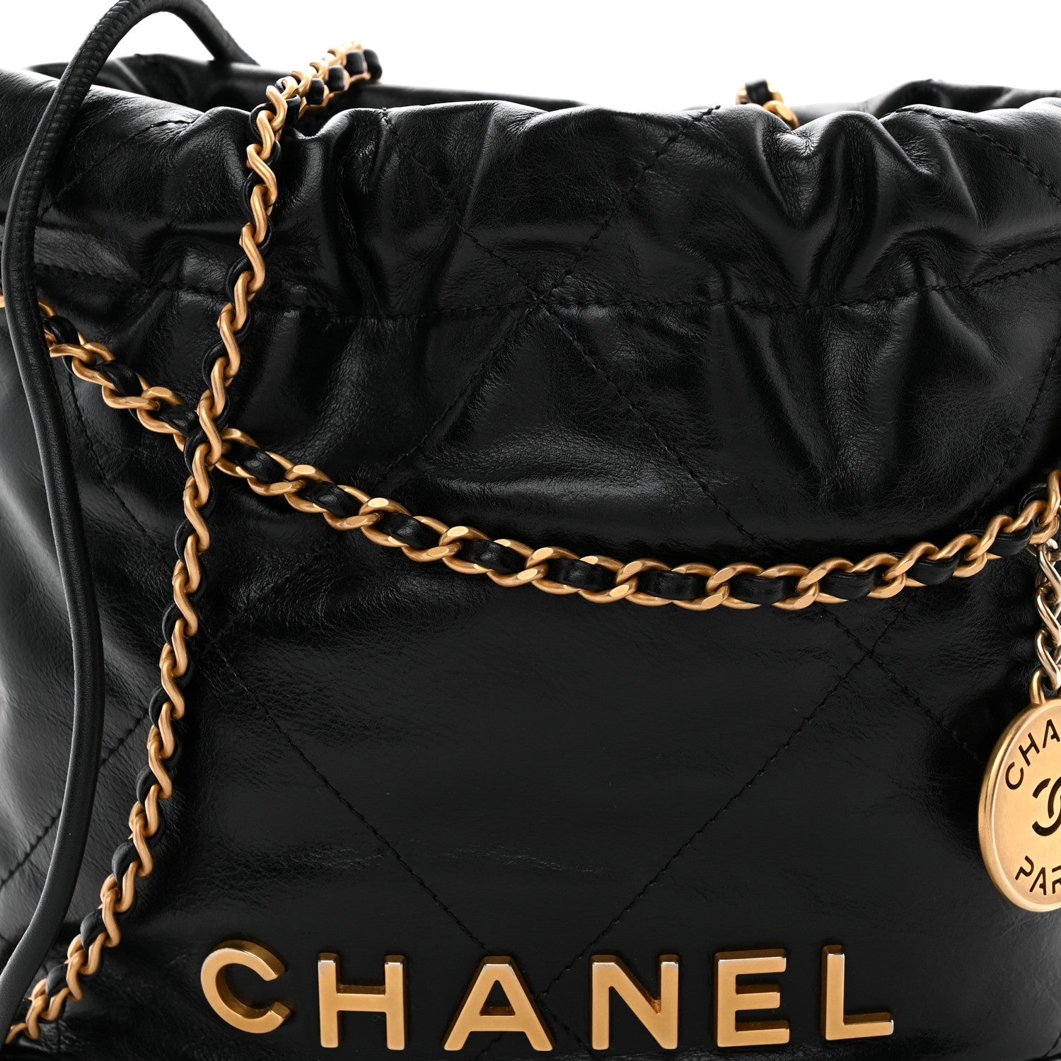 Shiny Calfskin Quilted Mini CHNL 22 Black