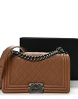 Caviar Quilted Medium Boy Flap Light Brown
