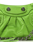 Extra Supple Calfskin Crocodile Embossed Le Cagole Mini Purse With Chain Acid Green