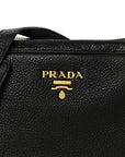 Vitello Daino Medium Double Zip Shoulder Bag Black