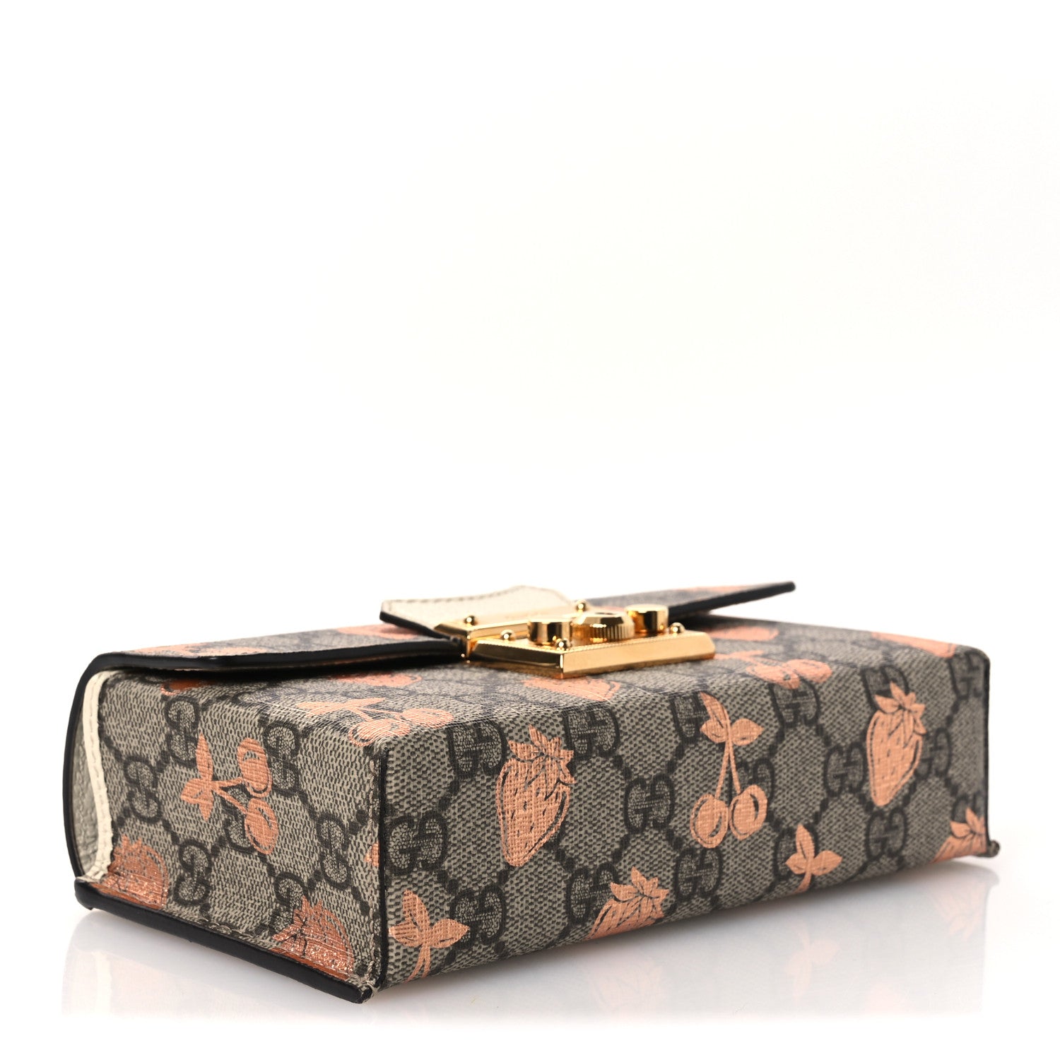 GG Supreme Monogram Berry Textured Dollar Calfskin Mini Padlock Top Handle Shoulder Bag Beige Ebony Light Copper Mystic White