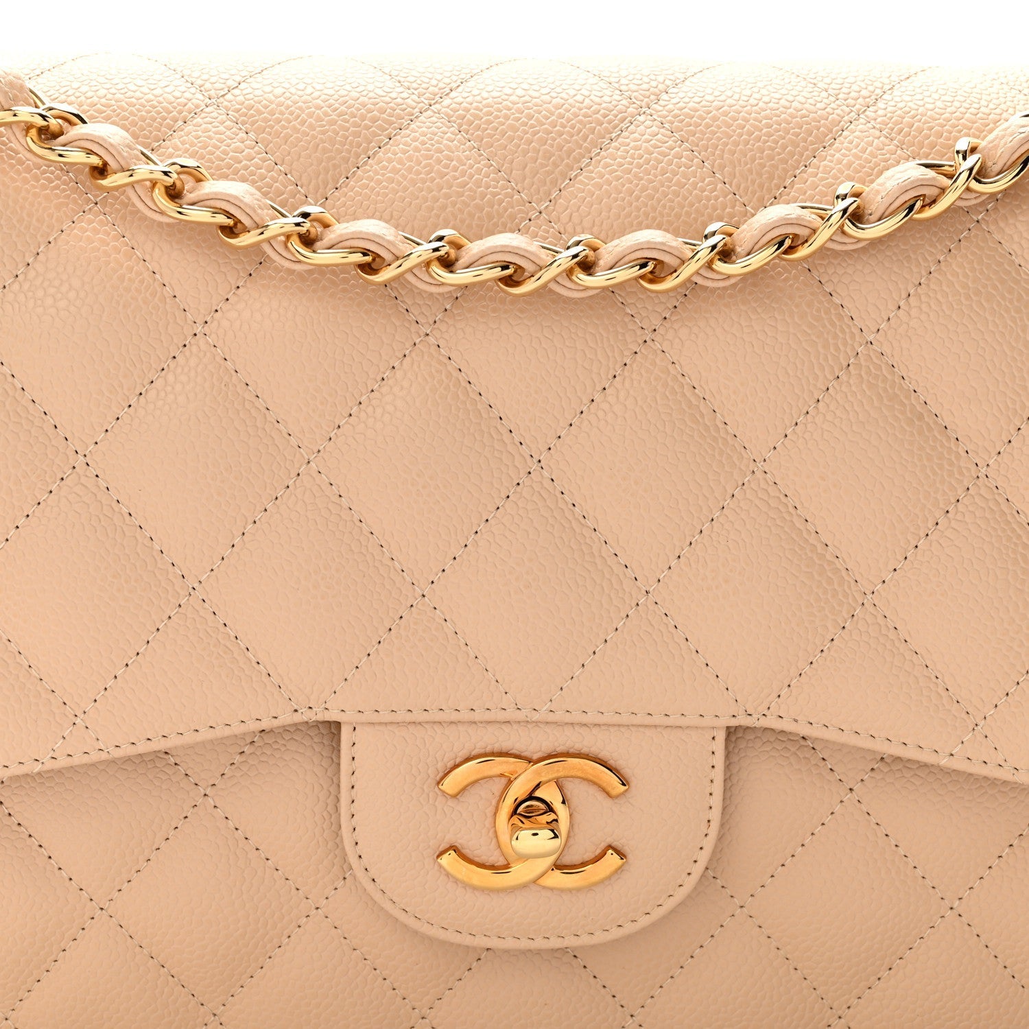 Caviar Quilted Jumbo Double Flap Light Beige