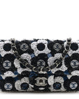 Satin Sequin Embellished Flower Mini Rectangular Flap Black White Blue