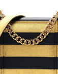 Metallic Lambskin Striped North South Boy Flap Navy Gold